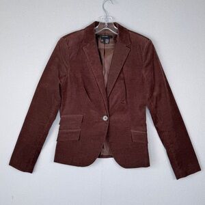 ZARA BASIC‎ Velvet Corduroy Tailored Blazer M Brown One Button Career Jacket Y2K